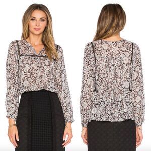 Rebecca Taylor black grey pink floral Lindsay silk cotton prairie peasant blouse